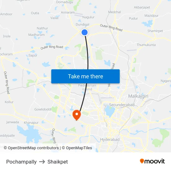Pochampally to Shaikpet map