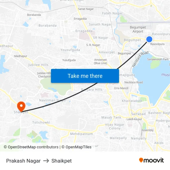 Prakash Nagar to Shaikpet map