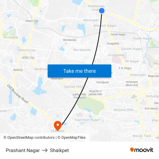 Prashant Nagar to Shaikpet map