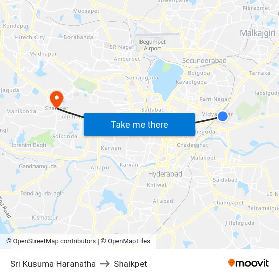 Sri Kusuma Haranatha to Shaikpet map
