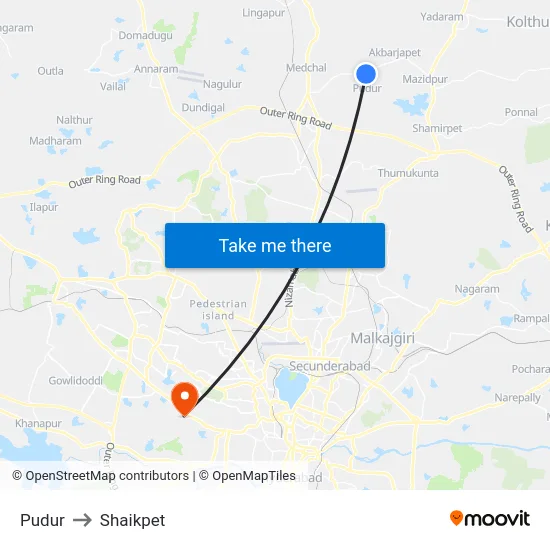 Pudur to Shaikpet map