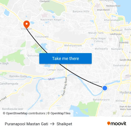 Puranapool Mastan Gati to Shaikpet map