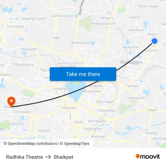 Radhika Theatre to Shaikpet map