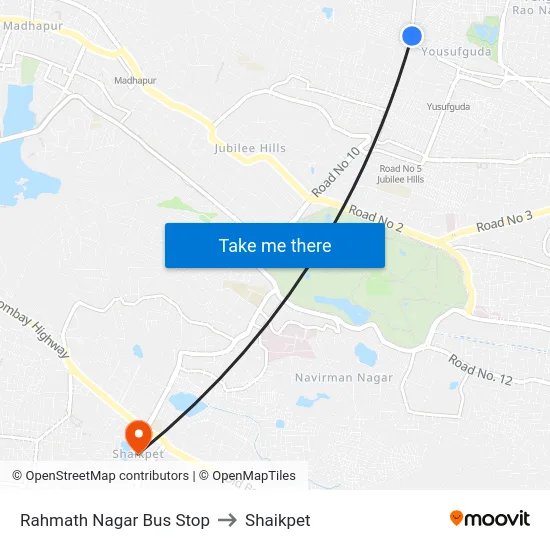 Rahmath Nagar Bus Stop to Shaikpet map