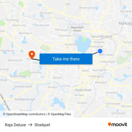 Raja Deluxe to Shaikpet map