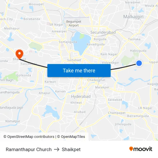 Ramanthapur Church to Shaikpet map