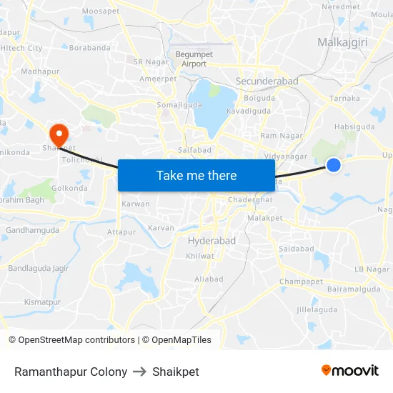 Ramanthapur Colony to Shaikpet map