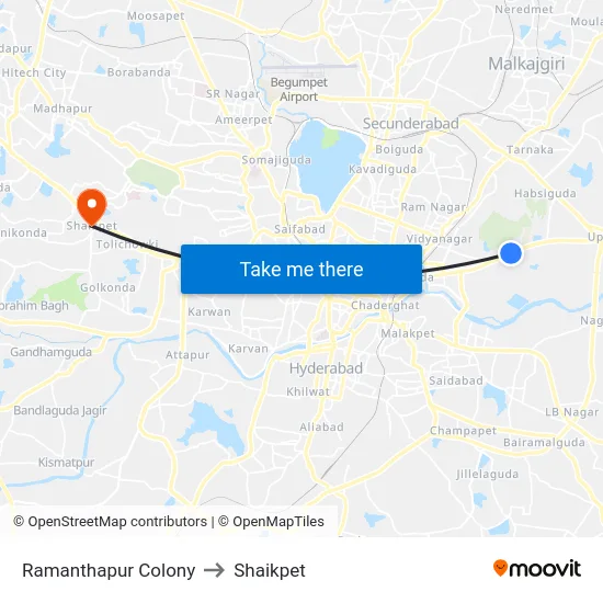Ramanthapur Colony to Shaikpet map