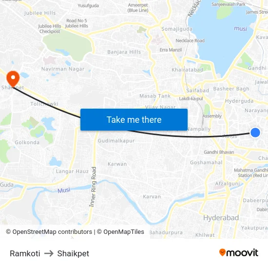 Ramkoti to Shaikpet map