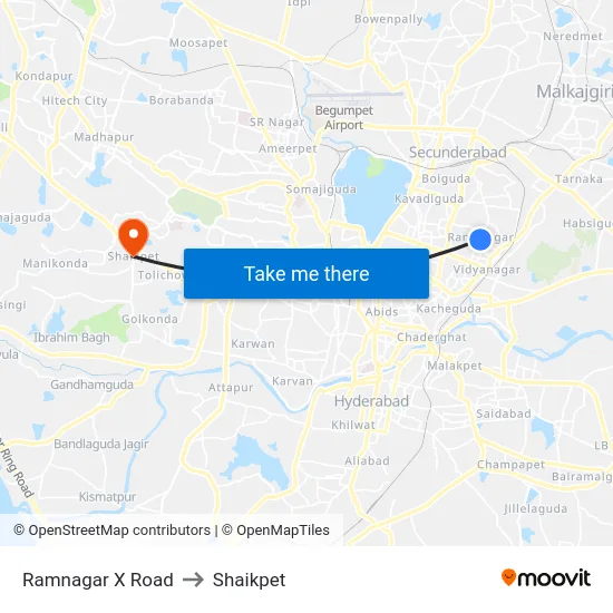 Ramnagar X Road to Shaikpet map