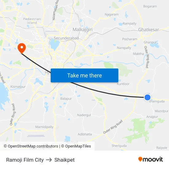 Ramoji Film City to Shaikpet map