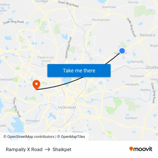 Rampally X Road to Shaikpet map