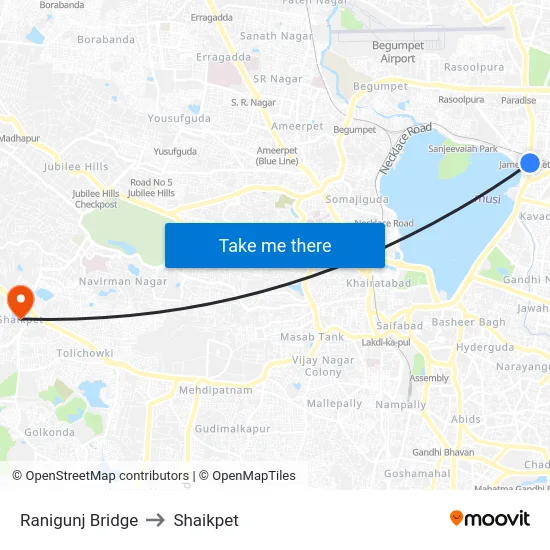 Ranigunj Bridge to Shaikpet map
