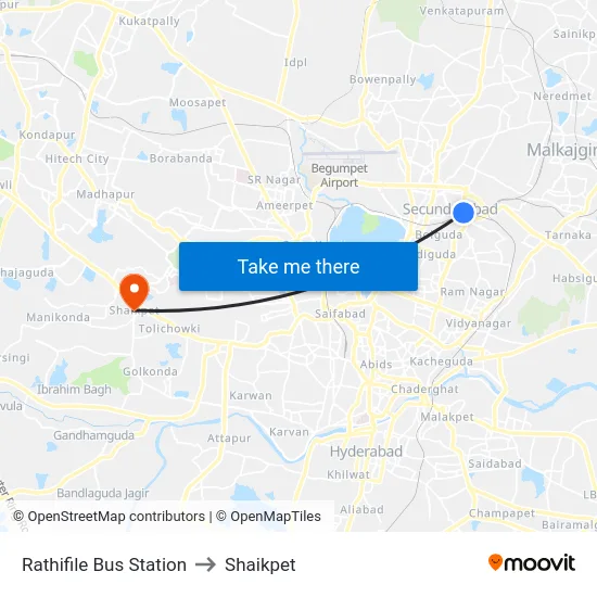 Rathifile Bus Station to Shaikpet map