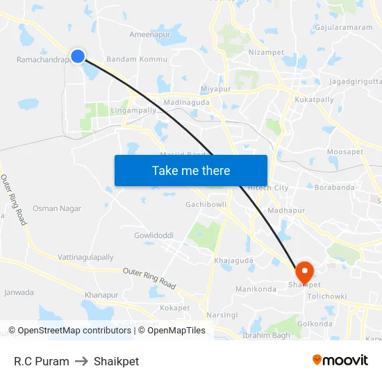 R.C Puram to Shaikpet map