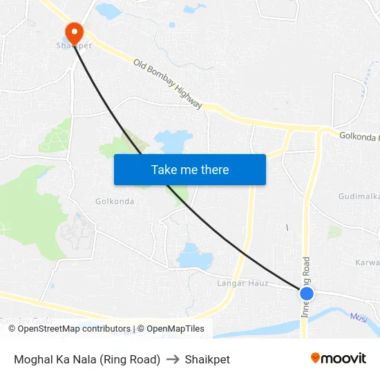 Moghal Ka Nala (Ring Road) to Shaikpet map