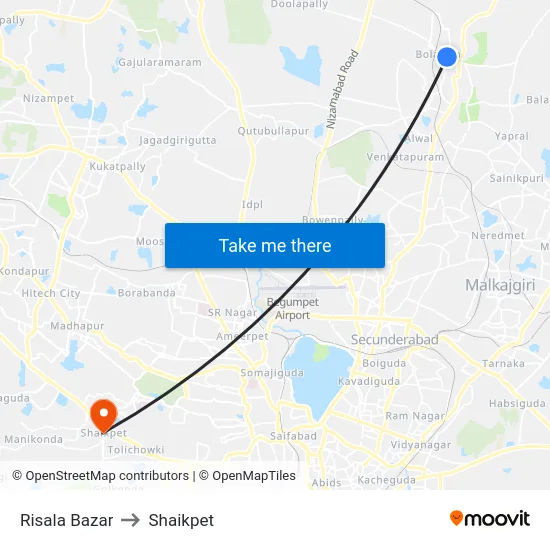 Risala Bazar to Shaikpet map