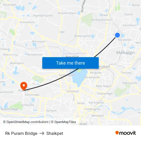 Rk Puram Bridge to Shaikpet map
