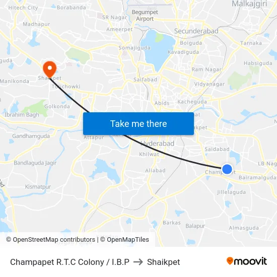 Champapet R.T.C Colony / I.B.P to Shaikpet map
