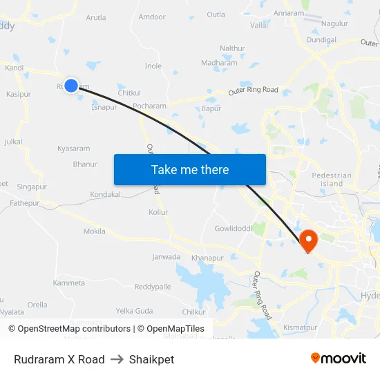 Rudraram X Road to Shaikpet map