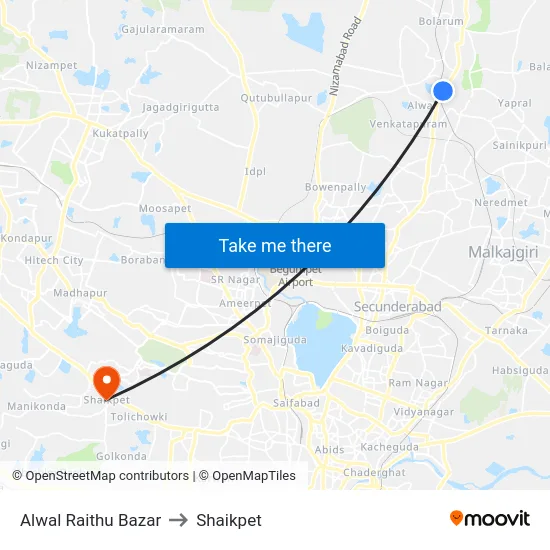 Alwal Raithu Bazar to Shaikpet map
