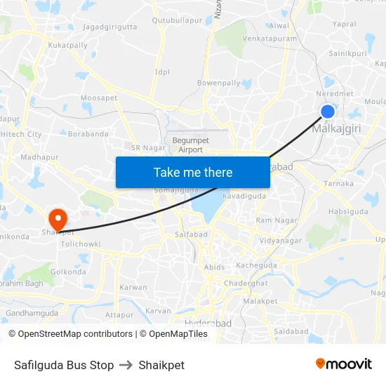 Safilguda Bus Stop to Shaikpet map