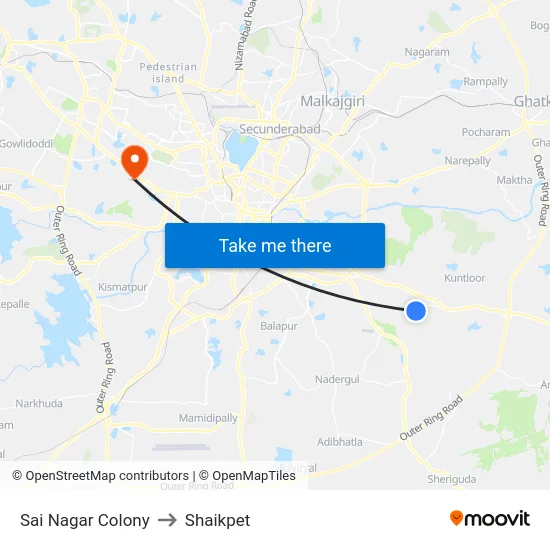 Sai Nagar Colony to Shaikpet map