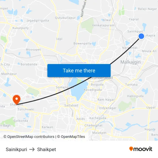 Sainikpuri to Shaikpet map