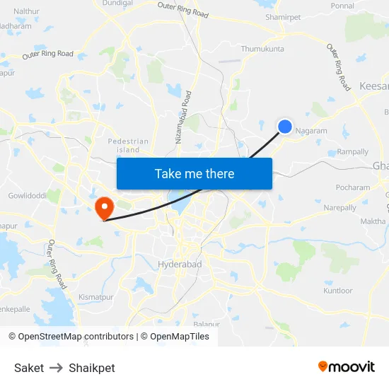 Saket to Shaikpet map