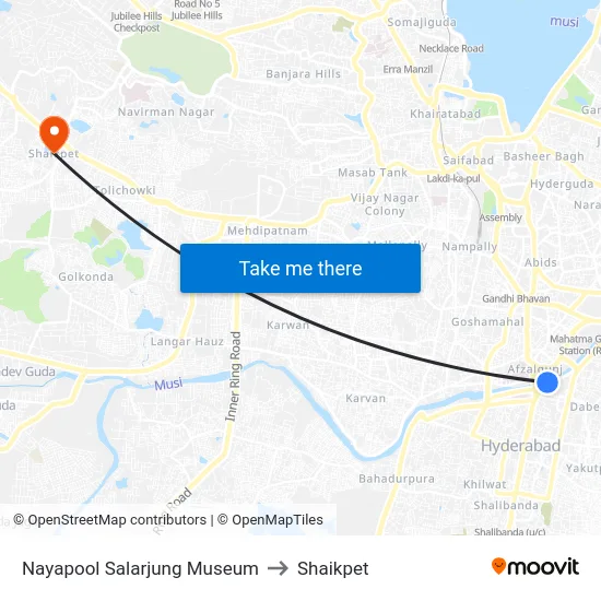 Nayapool Salarjung Museum to Shaikpet map