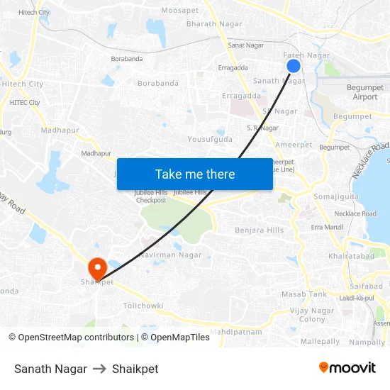Sanath Nagar to Shaikpet map