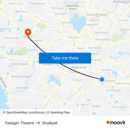 Yadagiri Theatre to Shaikpet map