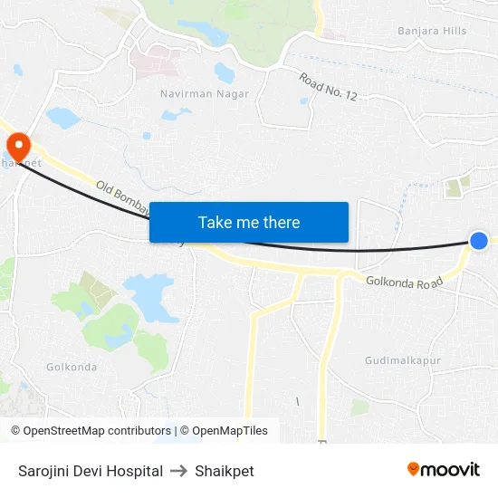 Sarojini Devi Hospital to Shaikpet map