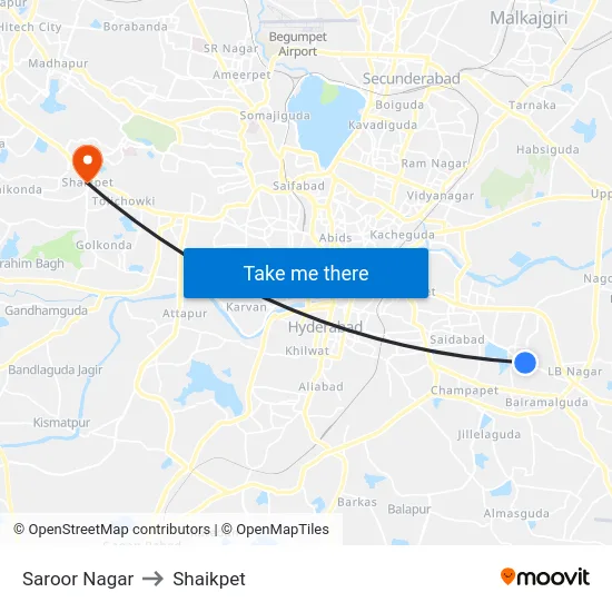 Saroor Nagar to Shaikpet map
