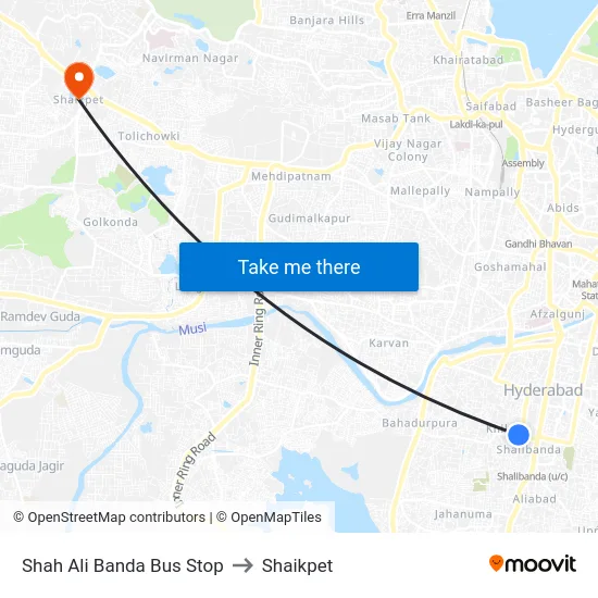 Shah Ali Banda Bus Stop to Shaikpet map