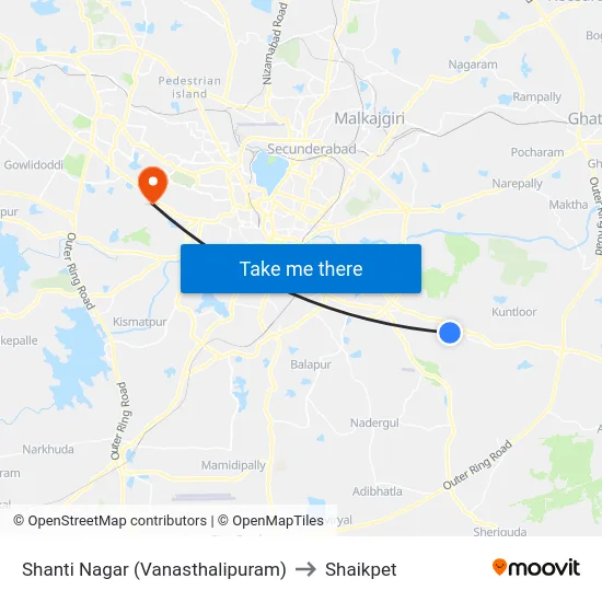 Shanti Nagar (Vanasthalipuram) to Shaikpet map
