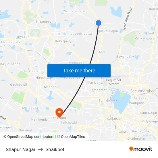 Shapur Nagar to Shaikpet map