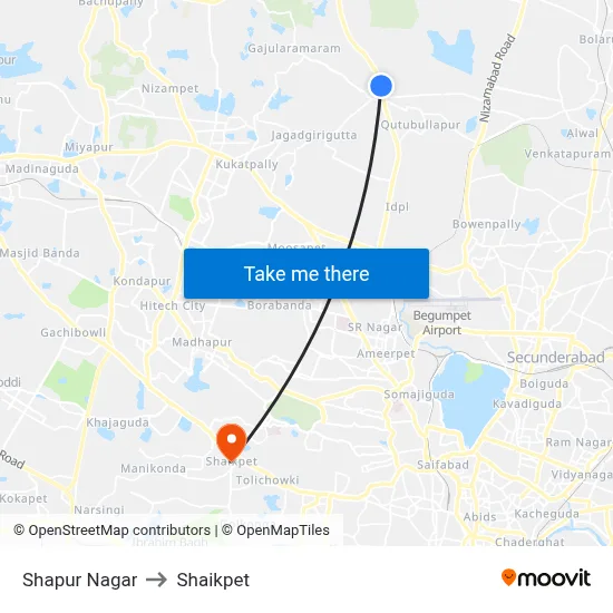 Shapur Nagar to Shaikpet map