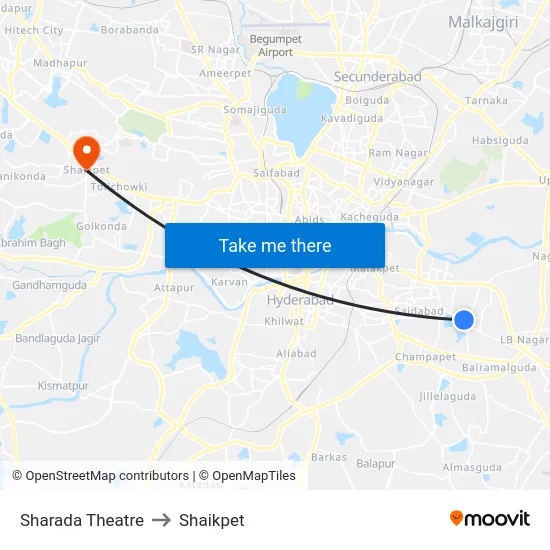 Sharada Theatre to Shaikpet map