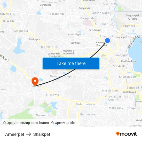 Ameerpet to Shaikpet map