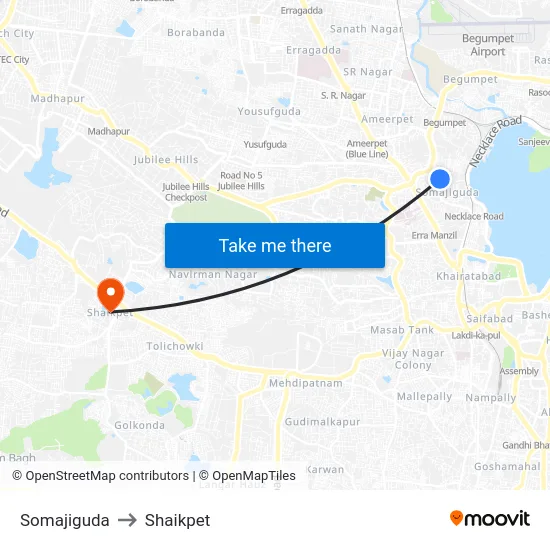 Somajiguda to Shaikpet map