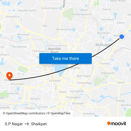 S.P Nagar to Shaikpet map