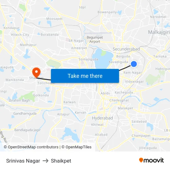 Srinivas Nagar to Shaikpet map