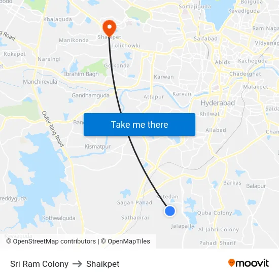 Sri Ram Colony to Shaikpet map