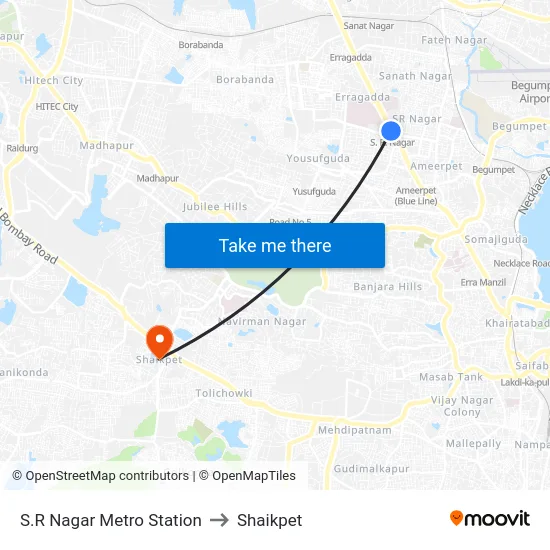 S.R Nagar Metro Station to Shaikpet map