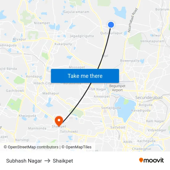 Subhash Nagar to Shaikpet map