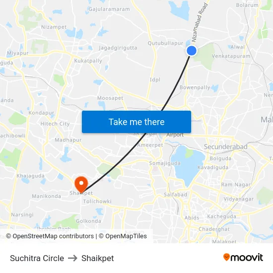 Suchitra Circle to Shaikpet map