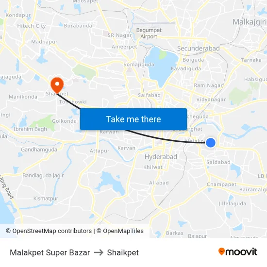 Malakpet Super Bazar to Shaikpet map
