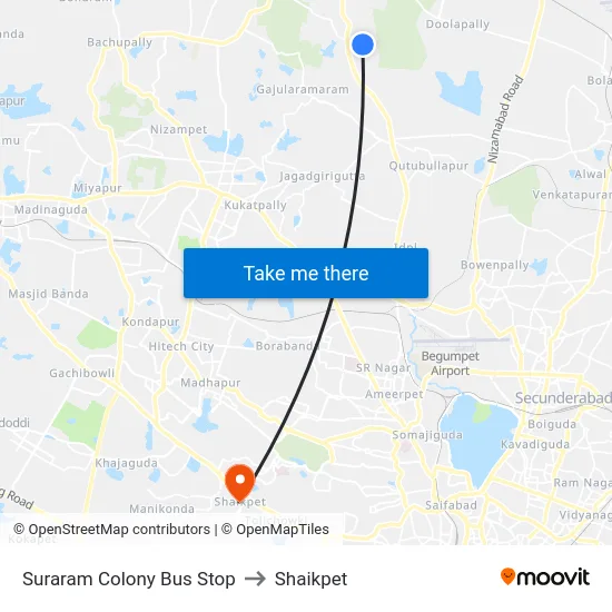 Suraram Colony Bus Stop to Shaikpet map