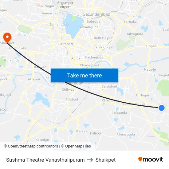 Sushma Theatre Vanasthalipuram to Shaikpet map